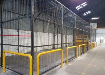O-I Glass 14mtr Mesh enclosure with impact barriers Oct17